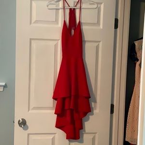 Hi low lace backless mini dress